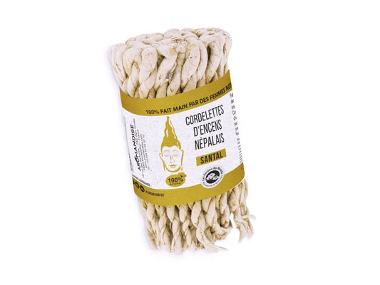 Traditional Nepalese sandalwood rope incense bundle with yellow band - Cordelettes nepalaises santal