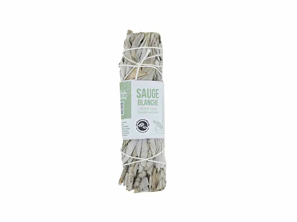 California White Sage Smudge Stick 23cm, dried bundle with green label wrapper for spiritual cleansing and purification