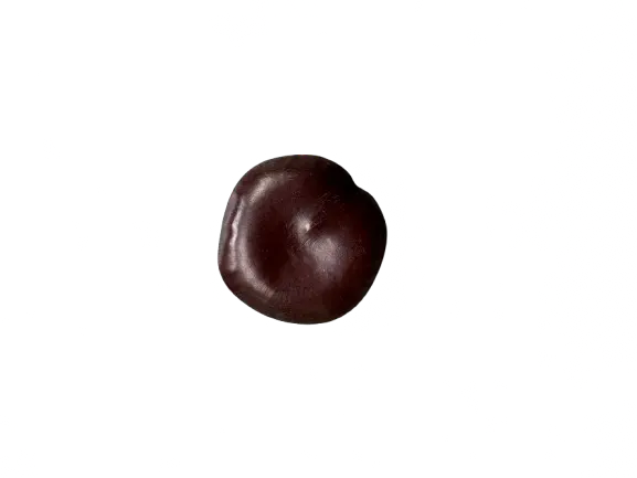 Traditional Egyptian Qerss el qmar lucky charm cookie in dark chocolate with round, smooth surface