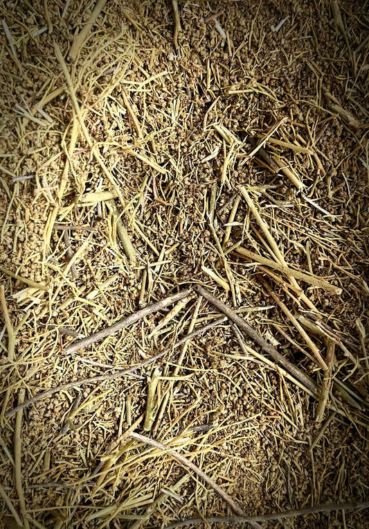 Dried Rue herb (Fijel) ground into small pieces for incense and herbal tea, used for purification and protection