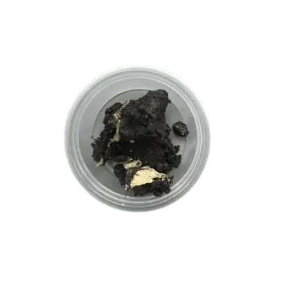 Black Fassoukh resin in clear container, traditional protection and purification incense from Maghreb, 20g package