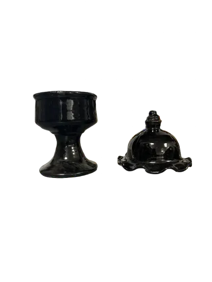 Majmar noir black ceramic incense burner with decorative dome lid, traditional mabkhar design for Arabian fragrance diffusion
