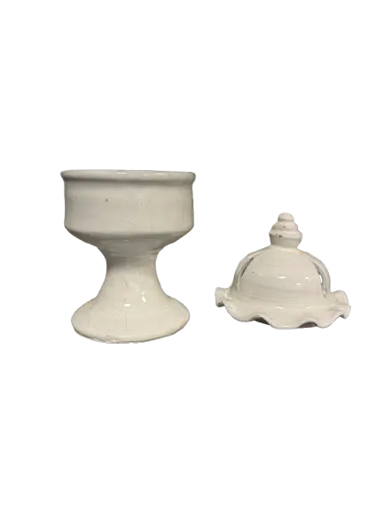 Majmar bleu ceramic incense burner with pedestal base and decorative domed lid in white glazed finish