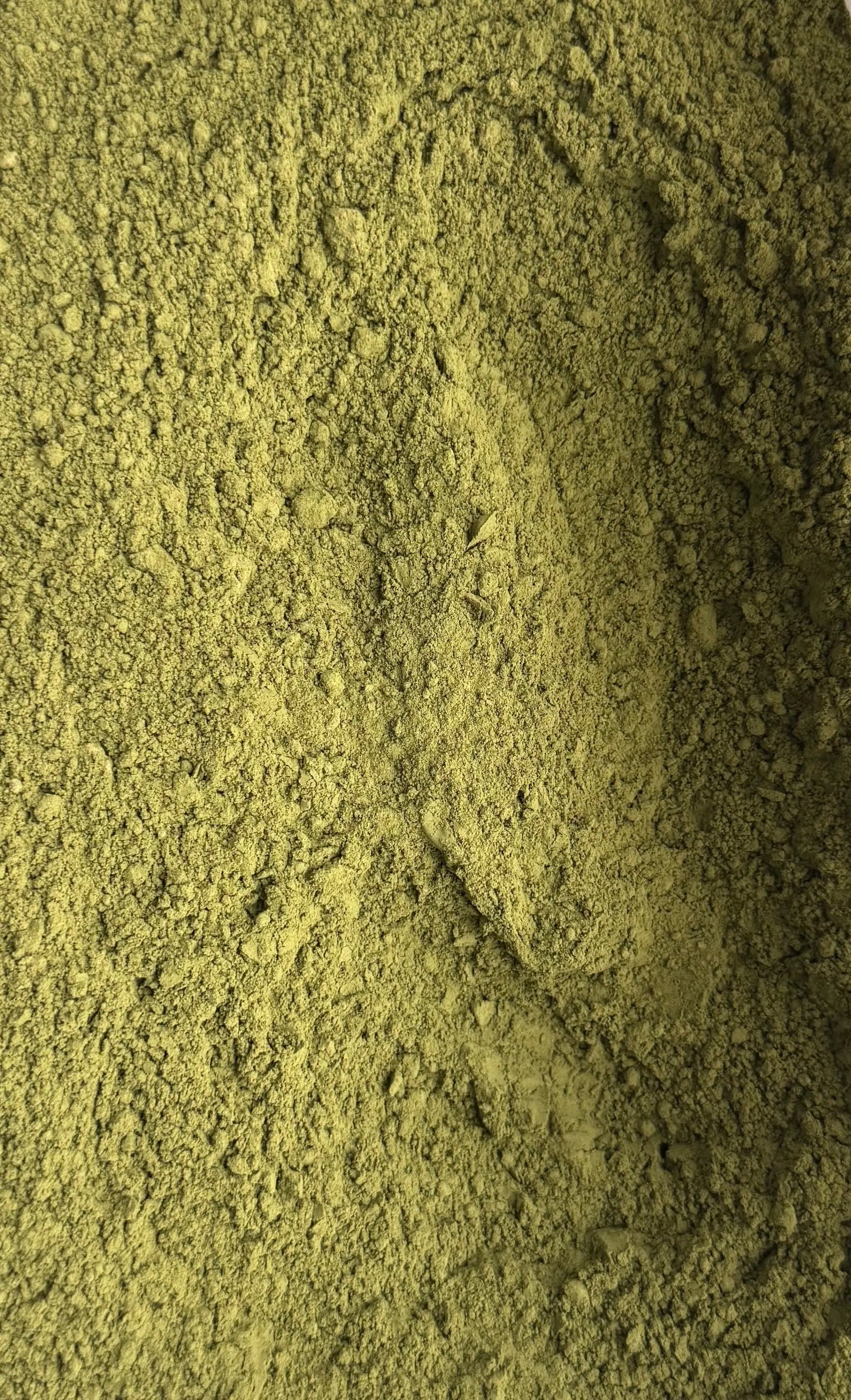 Fine green henna powder 90g close-up texture showing natural ground leaves of Henne en poudre traditional dye