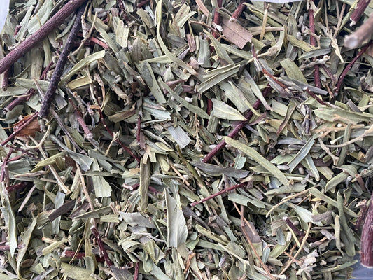 Dried El zaz herb blend with green leaves and purple stems for traditional zez preparation, 30g package