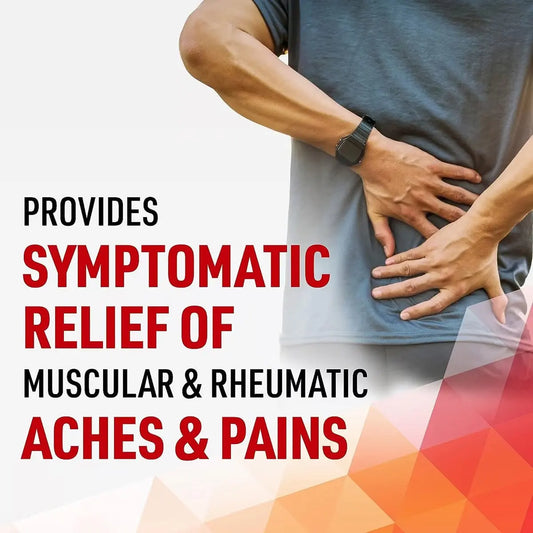 Radian Massage Cream 100g for symptomatic relief of muscular and rheumatic pain, showing person holding lower back