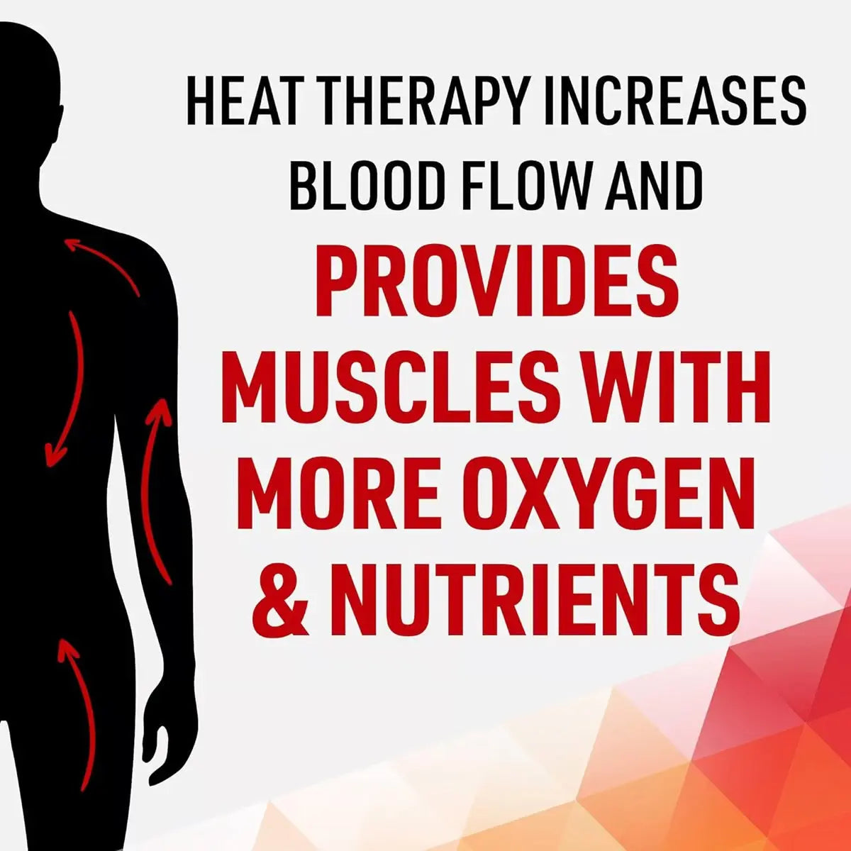 Radian Massage Cream 100g heat therapy illustration showing blood flow benefits and muscle oxygenation effects