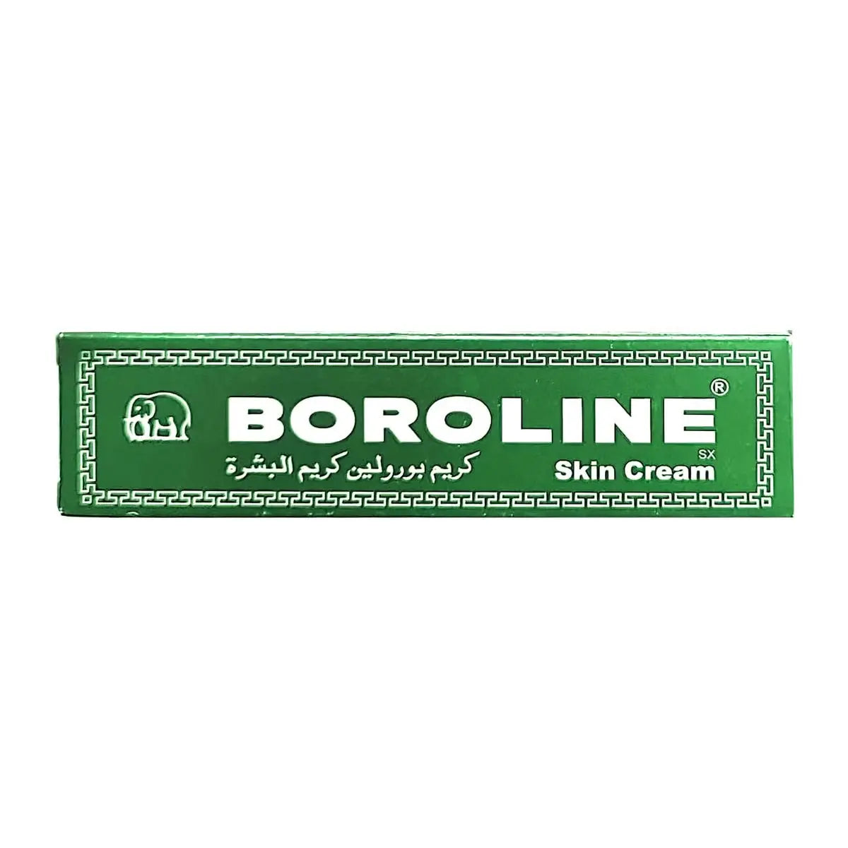 Boroline Skin Cream 20g in green packaging with white text and decorative border, featuring elephant logo