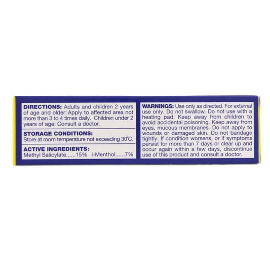 Salonpas topical analgesic gel 30g product information label showing directions, storage conditions and active ingredients list