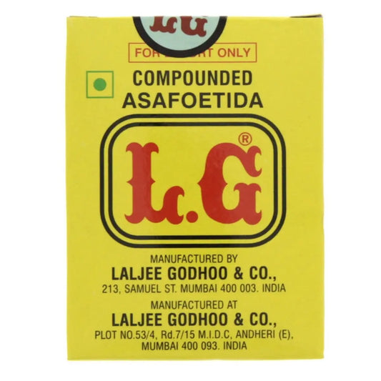 LG Compounded Asafoetida 100g yellow package with red logo manufactured by Laljee Godhoo & Co India