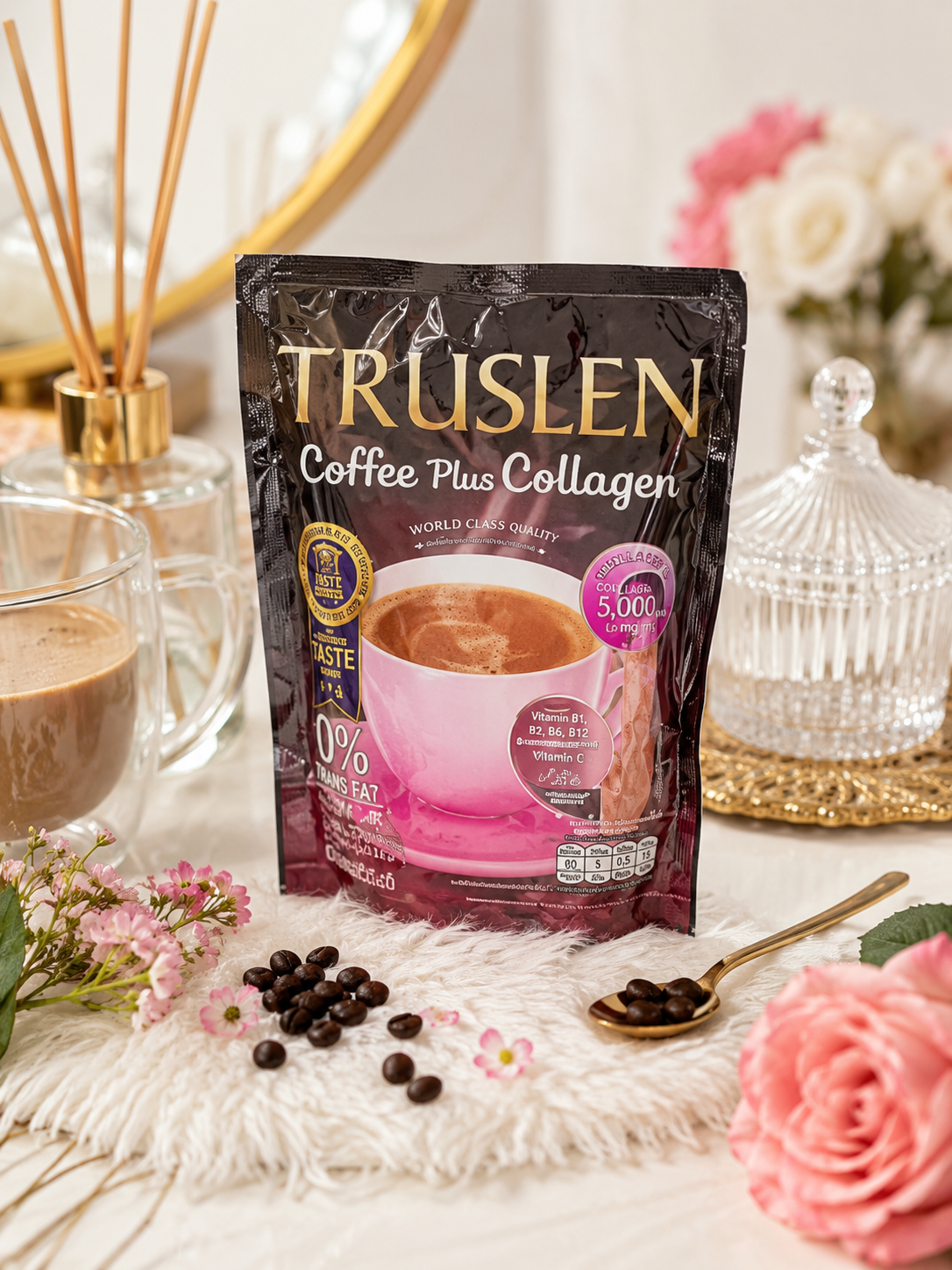 TRUSLEN Coffee Plus Collagen – Café au Collagène Instantané | Boisson Bien-être & Beauté | Format Sachets