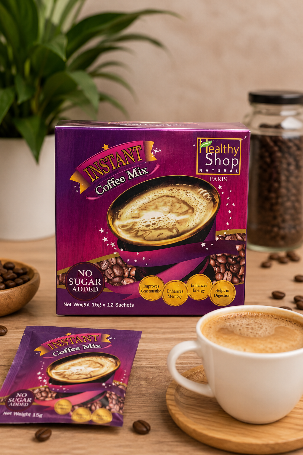 Healthy Shop Instant Coffee Mix – Instantkaffee Ohne Zugesetzten Zucker | 12 Einzelbeutel