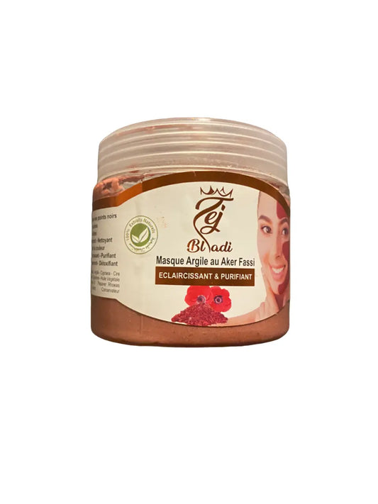 Masque argile au aker fassi - éclaircissant et purifiant - 100% extraits naturels - قاع الطين بالعكر الفاسي - akkar fessi - akar THEORIENTAL HERBORIST