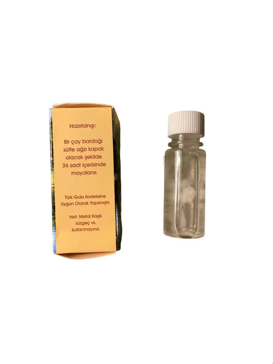 Kirim Kefiri 10ml starter culture in clear glass bottle with orange product box for homemade kefir and yogurt making