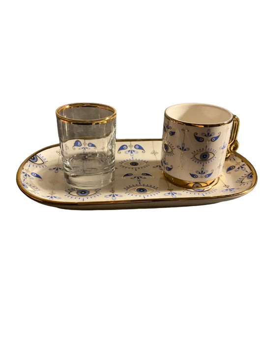 Tasse à café turc - evil eye - ensemble sous tasse, verre et tasse THEORIENTAL HERBORIST