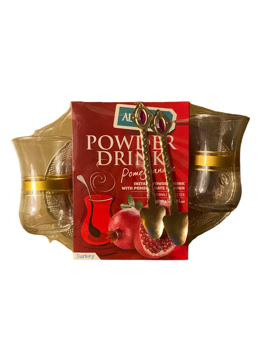 Thé instantané turc saveur grenade - Ensemble 3 pièces - set thé avec verres - poudre instantanée pomegranate theoriental herborist