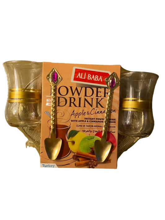 Thé instantané turc saveur pomme et cannelle - Ensemble 3 pièces - set thé avec verres - poudre instantanée pomme cannelle theoriental herborist