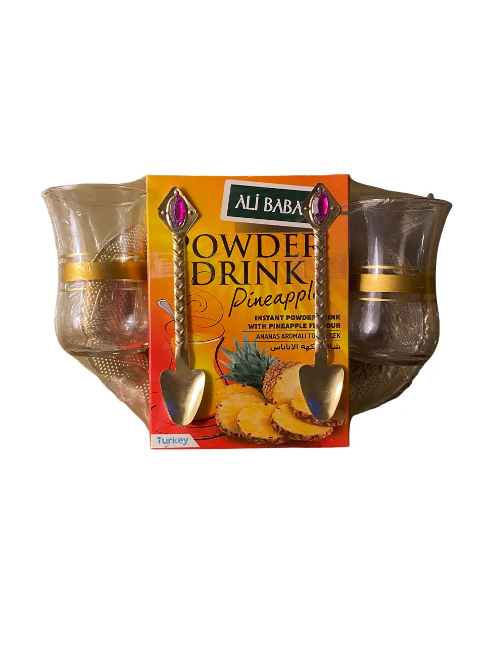 Thé instantané turc saveur ananas - Ensemble 3 pièces - set thé avec verres - poudre instantanée ananas theoriental herborist
