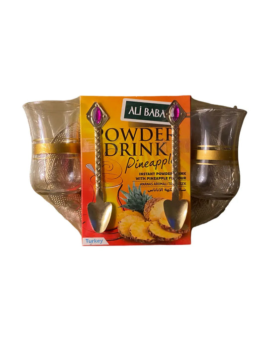 Thé instantané turc saveur ananas - Ensemble 3 pièces - set thé avec verres - poudre instantanée ananas theoriental herborist