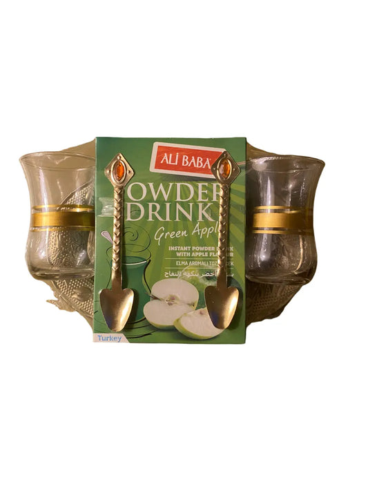 Thé instantané turc saveur pomme verte - Ensemble 3 pièces - set thé avec verres - poudre instantanée pomme theoriental herborist