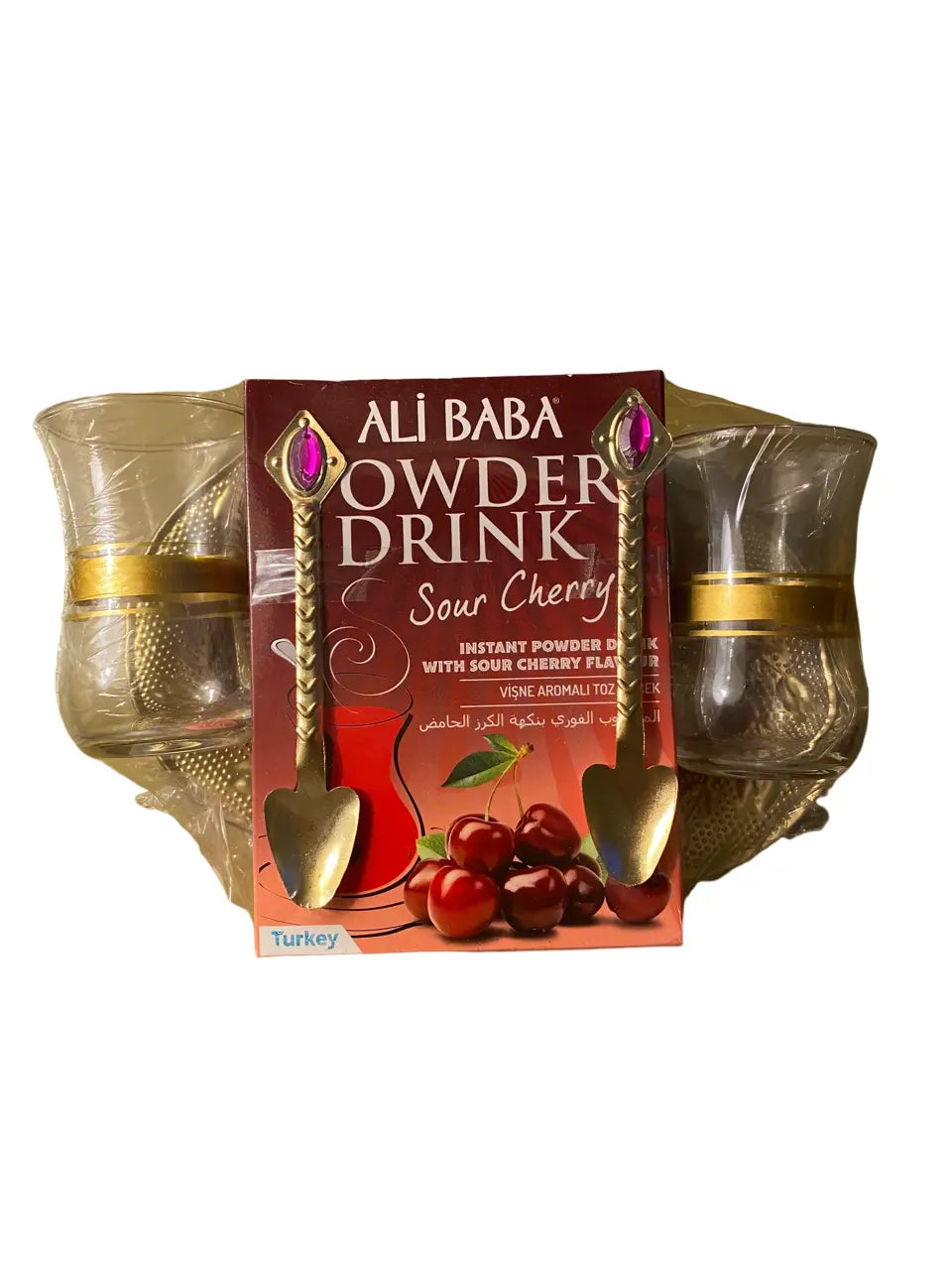 Thé instantané turc saveur griotte - Ensemble 3 pièces - set thé avec verres - poudre instantanée cerise griotte theoriental herborist