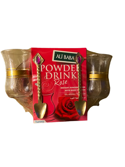 Thé instantané turc saveur rose - Ensemble 3 pièces - set thé avec verres - poudre instantanée rose theoriental herborist