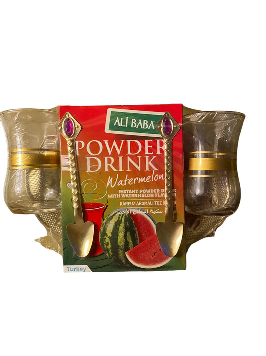 Thé instantané turc saveur pastèque  - Ensemble 3 pièces - set thé avec verres - poudre instantanée pastèque theoriental herborist