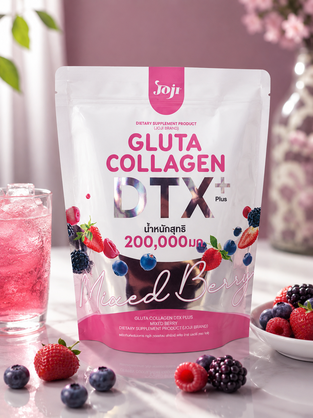 Joji Gluta Collagen DTX Plus Mixed Berry – Marine Collagen & Glutathione | Detox Beauty Supplement Red Fruit Flavor | Radiance & Premium Anti-Aging