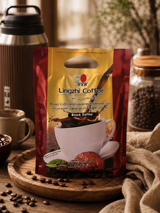DXN Lingzhi Kaffee Schwarzer Kaffee – Schwarzer Kaffee mit Ganoderma (Reishi) | 20 Beutel | Premium Instantkaffee