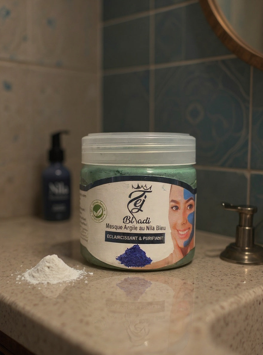 Masque argile au nila bleu - 250g - indigo- éclaircissant et purifiant - masque visage exfoliant nettoyant - قناع الطين بالنيلة الزرقاء