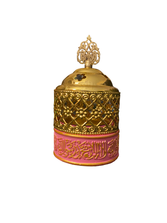 Brûle-encens oriental rose - finition dorée - ramadan 2023 - arabe - مجمر مبخر وردي