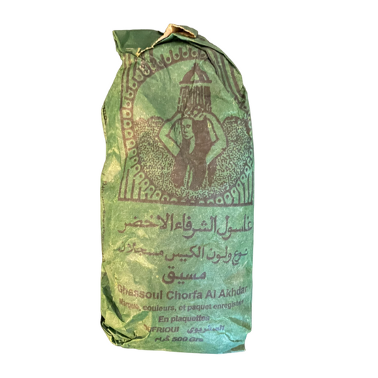 Grünes Rhassoul, hergestellt in Marokko – 500 g – Körperpflege, Gesichtspeeling, natürliches Peeling, Tonerde, natürliches Bio-Peeling