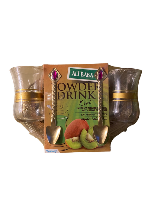 Türkischer Instant-Tee mit Kiwi-Geschmack – 3-teiliges Set – Tee-Set mit Gläsern – Instant-Kiwi-Pulver
