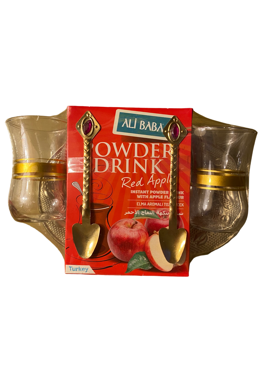 Thé instantané turc saveur pomme rouge - Ensemble 3 pièces - set thé avec verres - poudre instantanée pomme rouge